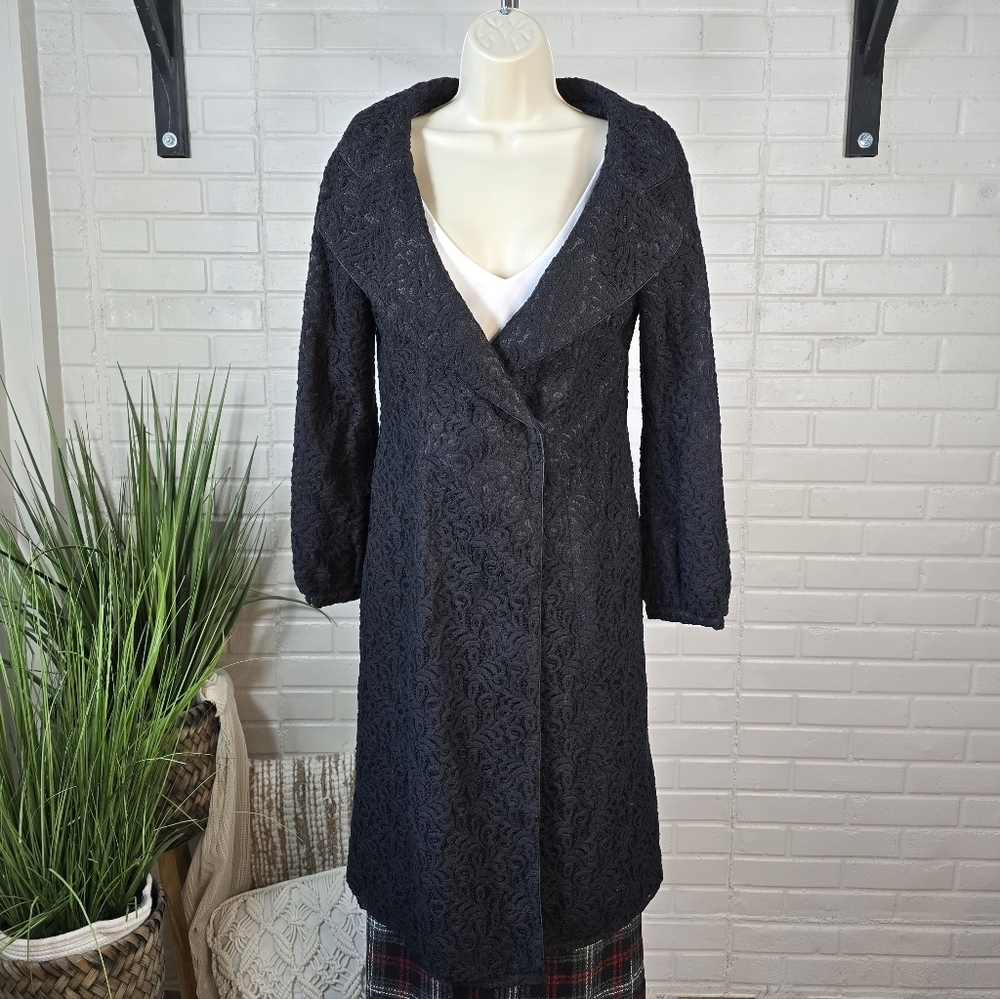 White House Black Market Black Lace Satin Women's Double Breasted Coat XS